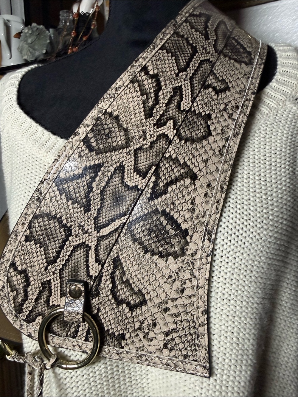 ELOQUII Faux Snakeskin Wide Corset Belt Tie Front Ring Accent •Size 14/16•